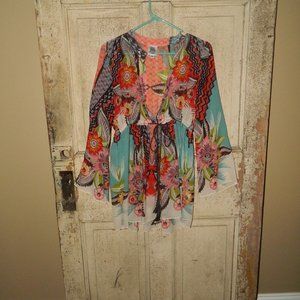 Ivy Jane Sheer Floral Tunic Top Drawstring Waist Size M (R-29)